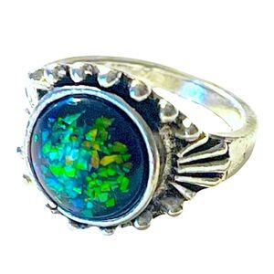 New Canadian Ammolite Fossil Sterling Silver Handmade Wing Native Boho Ring